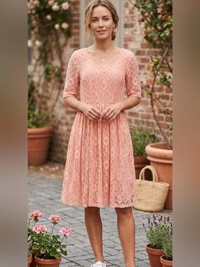 Mikarose Emmy Blush Pink Lace Garden Party Dress Medium